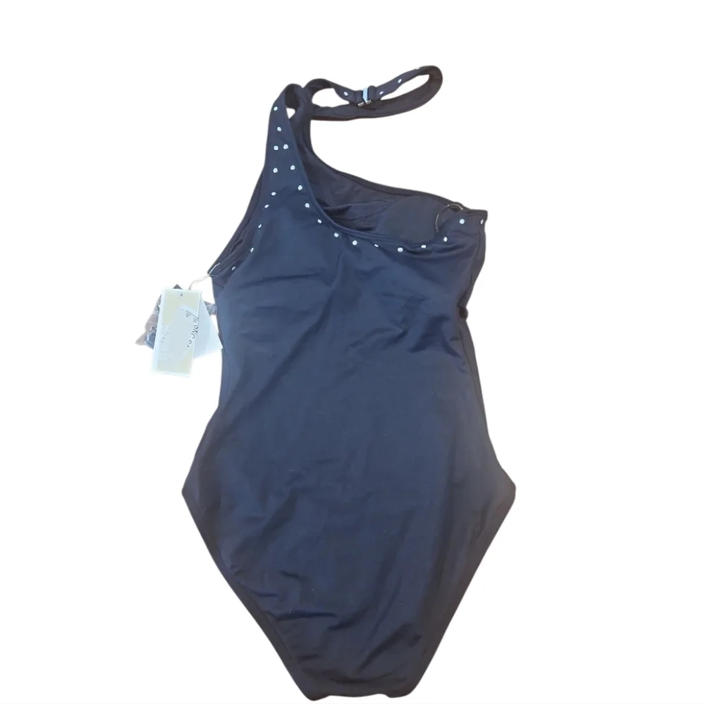 NWT Michael Kors Black Studded One-Shoulder Choker Swimsuit 6